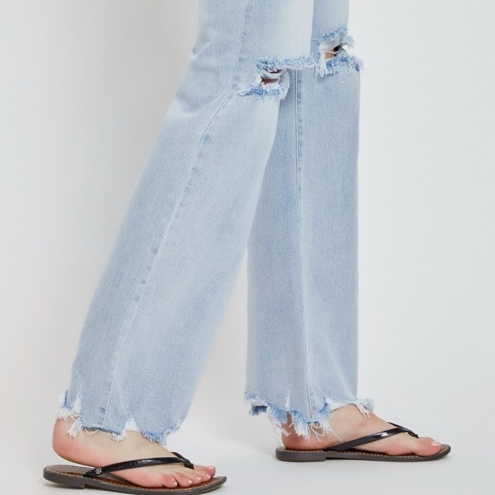 RISEN Distressed High-Rise Jeans Retro Straight Wide Leg Classic Denim Pants - Picture 8 of 16